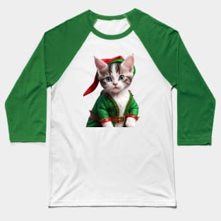 Funny Cat Cute Merry Christmas Ugly Xmas Sweater Elf Kitty Baseball T-Shirt